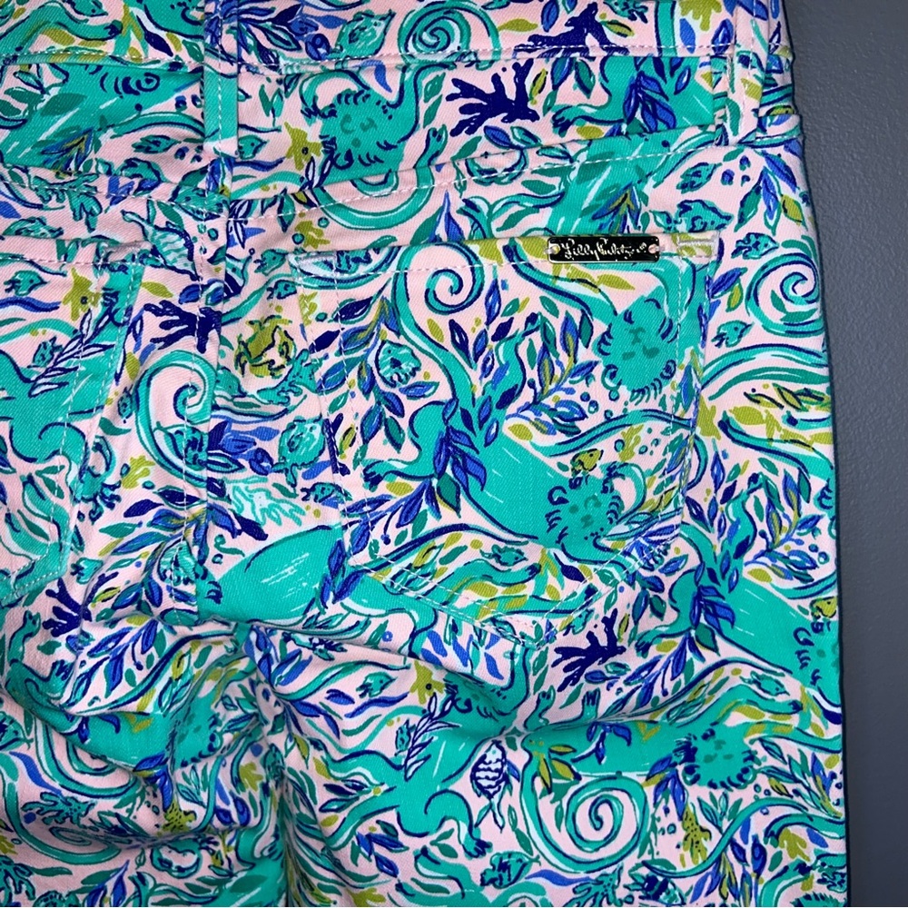 NWT Lilly Pulitzer South Ocean Skinny Crop Pants in Monkey Sea Melon Fig Size 0 - Picture 4 of 7